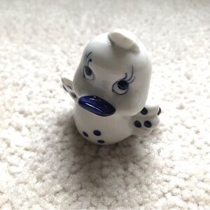 Adorable Vintage Handpainted Blue & White Ceramic Duck Candle or Incense Holder